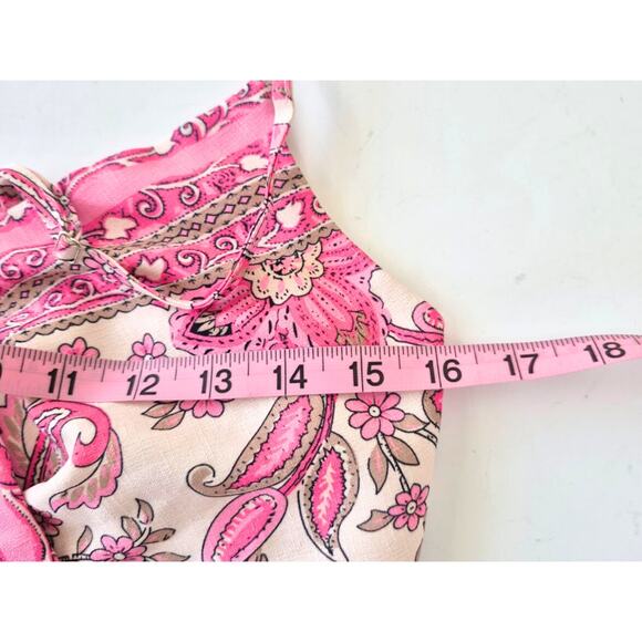 Magnolia Crop Top Size Small Pink Cream Print Festival Boho Party Zipper Back - Picture 3 of 6